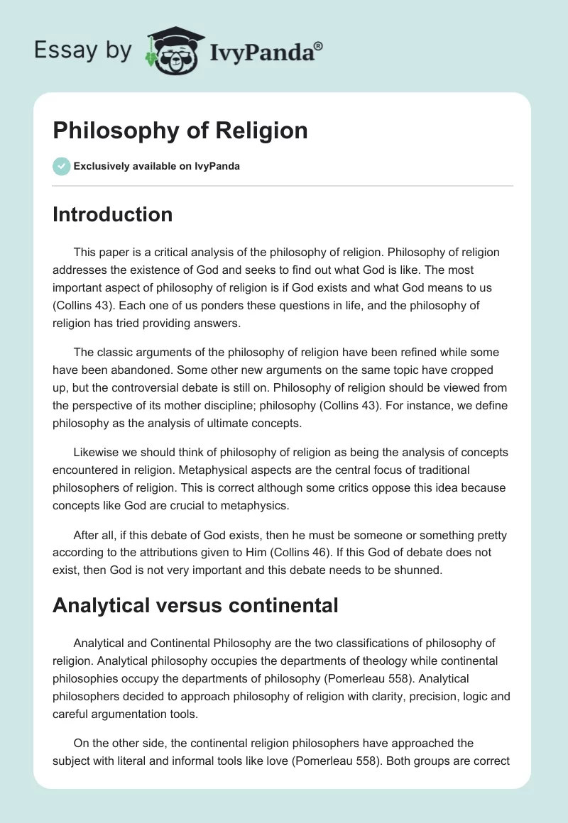 Philosophy of Religion. Page 1