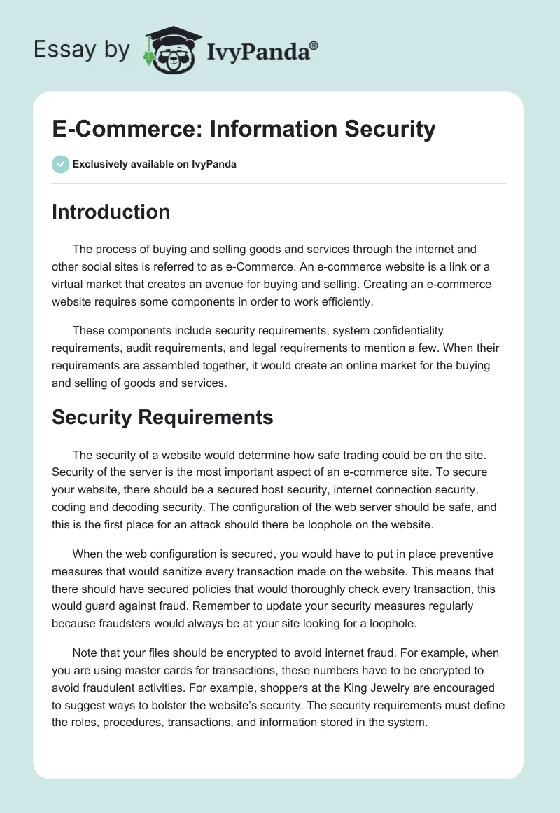 E-Commerce: Information Security. Page 1