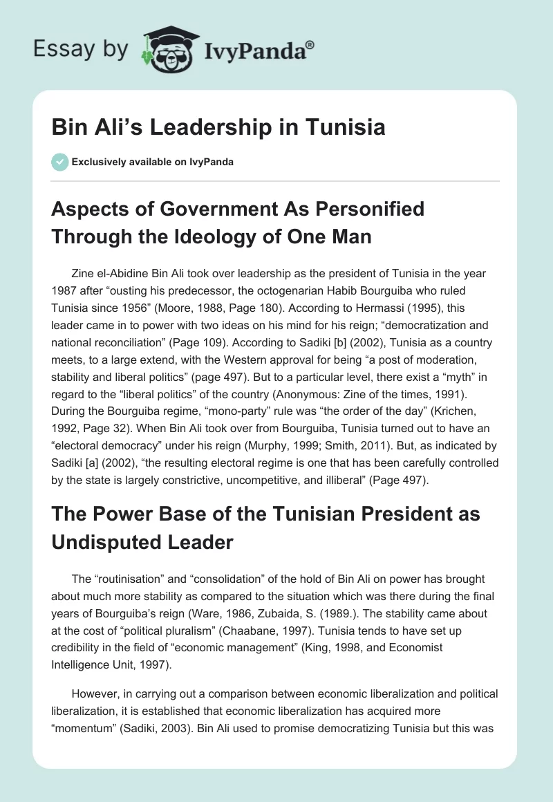 Bin Ali’s Leadership in Tunisia. Page 1