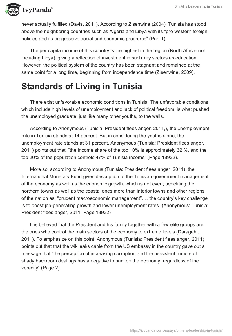 Bin Ali’s Leadership in Tunisia. Page 2
