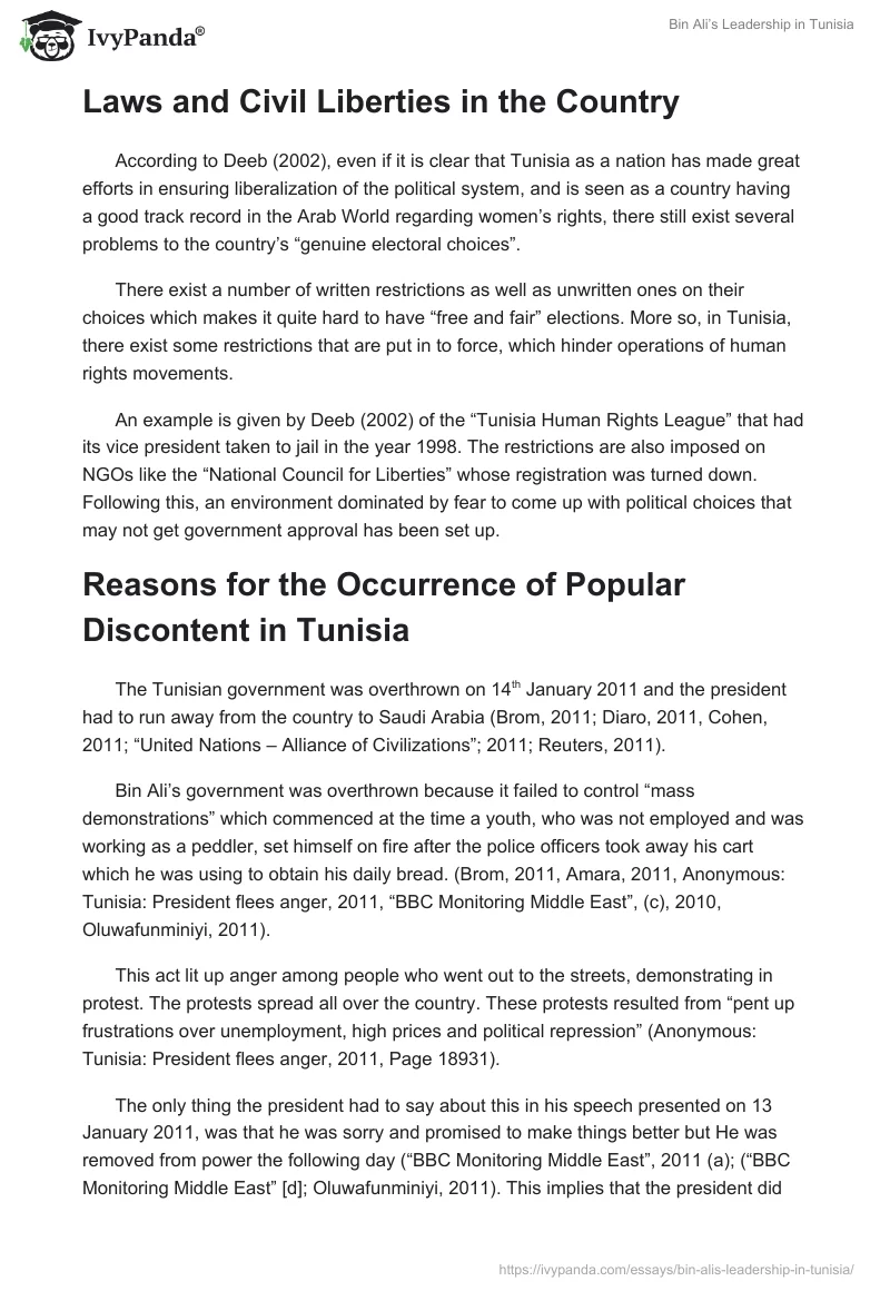 Bin Ali’s Leadership in Tunisia. Page 4