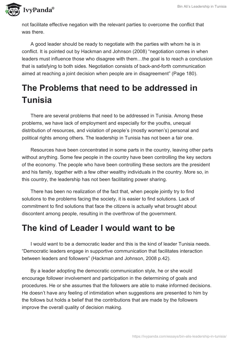Bin Ali’s Leadership in Tunisia. Page 5