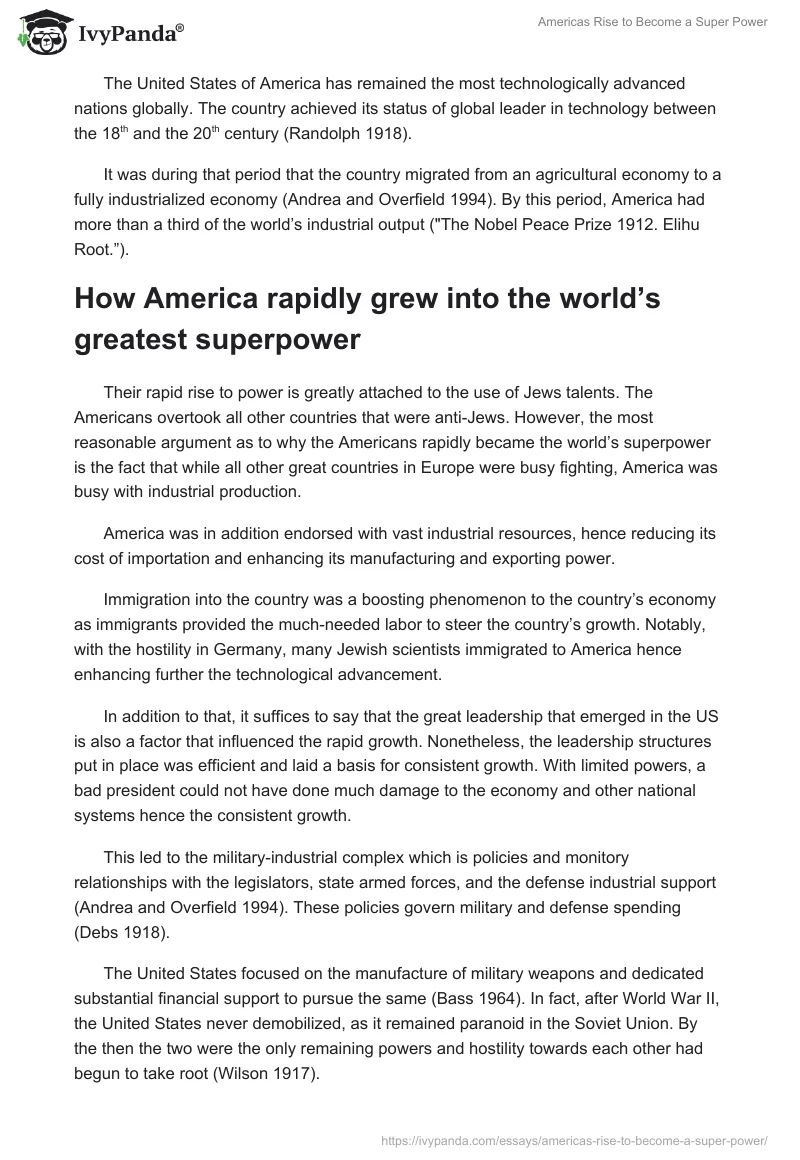 Americas Rise to Become a Super Power. Page 2
