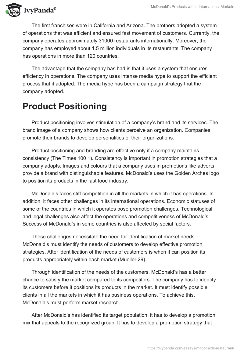 McDonald's Products Within International Markets. Page 2