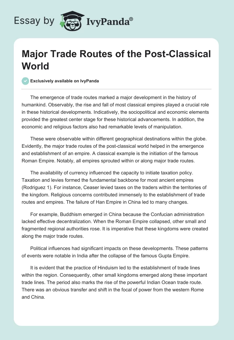 Major Trade Routes of the Post-Classical World. Page 1