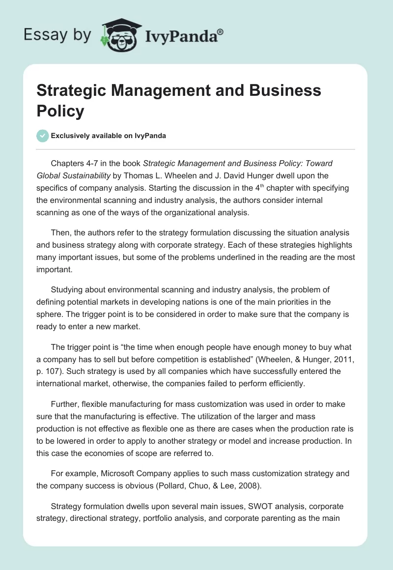 Strategic Management and Business Policy. Page 1