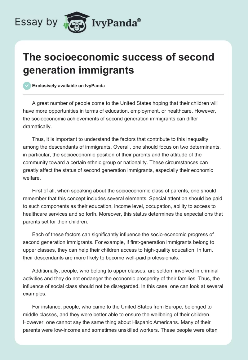 The socioeconomic success of second generation immigrants. Page 1