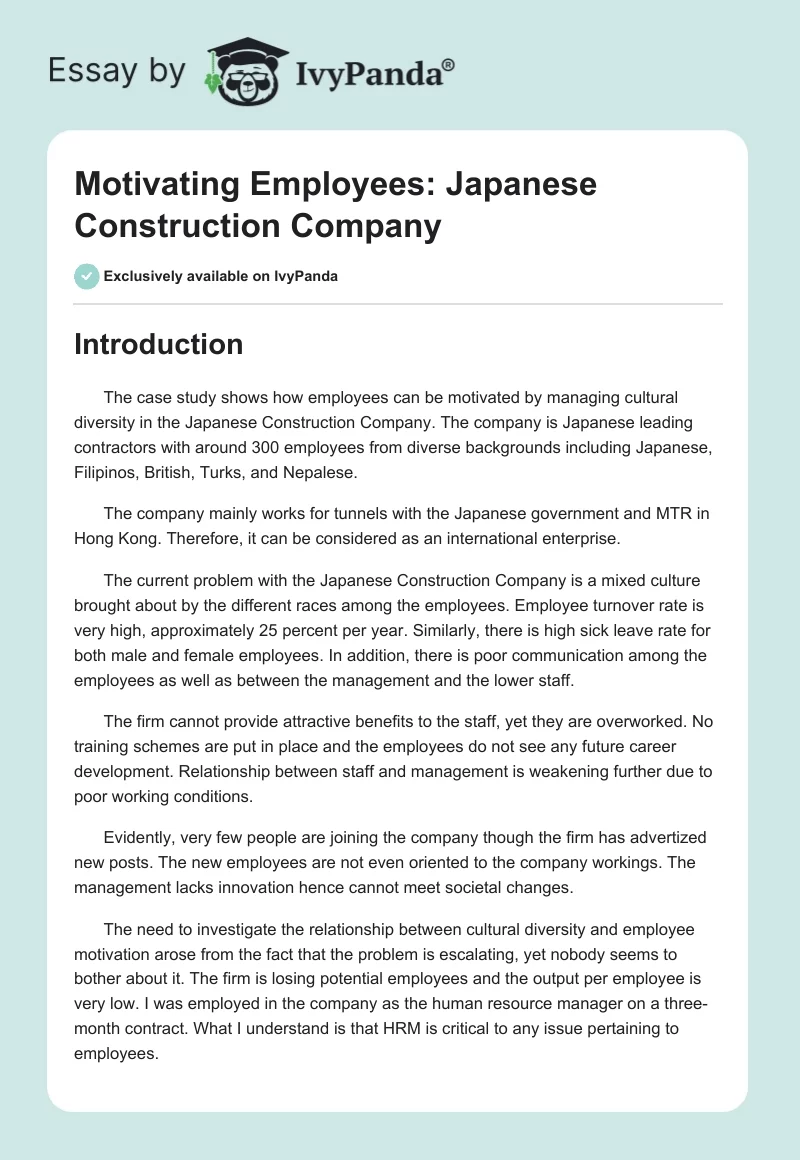 Motivating Employees: Japanese Construction Company. Page 1