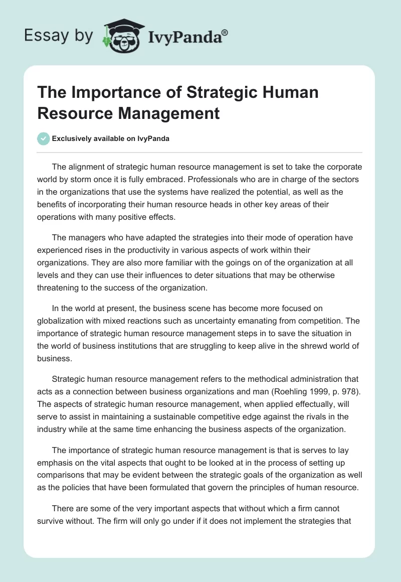 The Importance of Strategic Human Resource Management. Page 1
