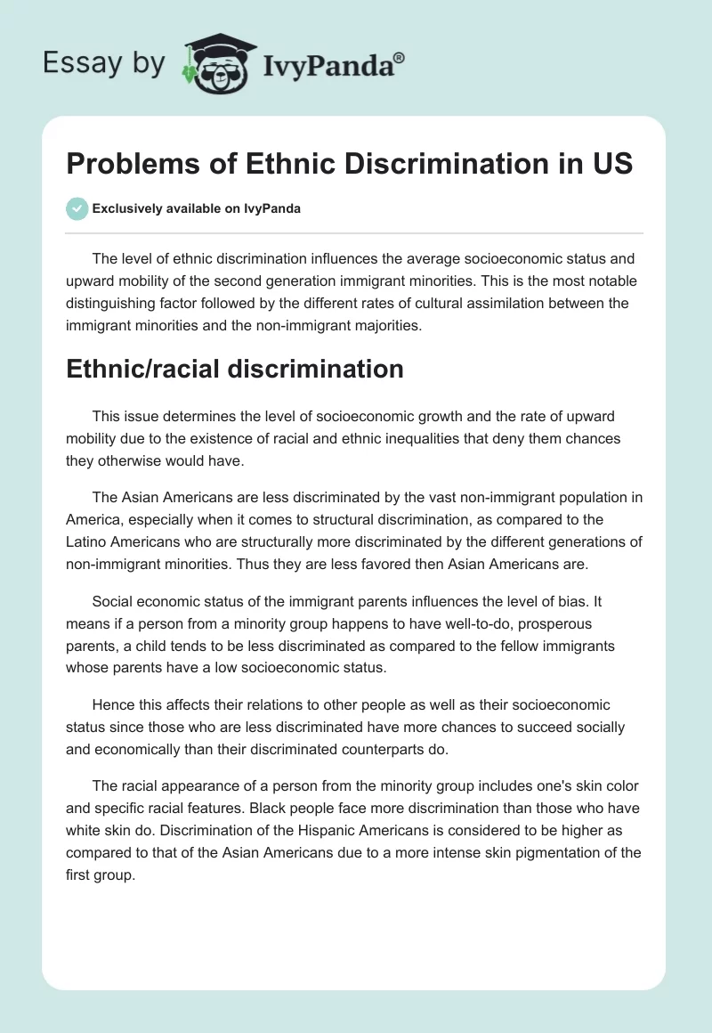 Problems of Ethnic Discrimination in US. Page 1
