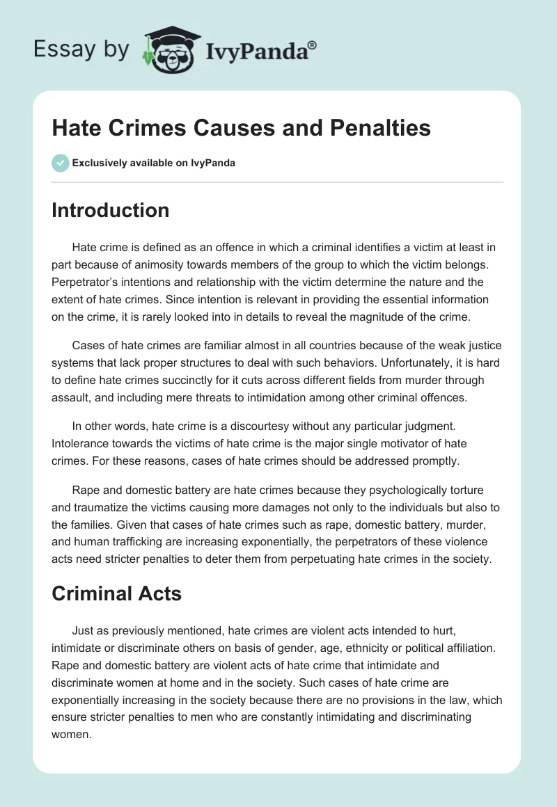 Hate Crimes Causes and Penalties. Page 1