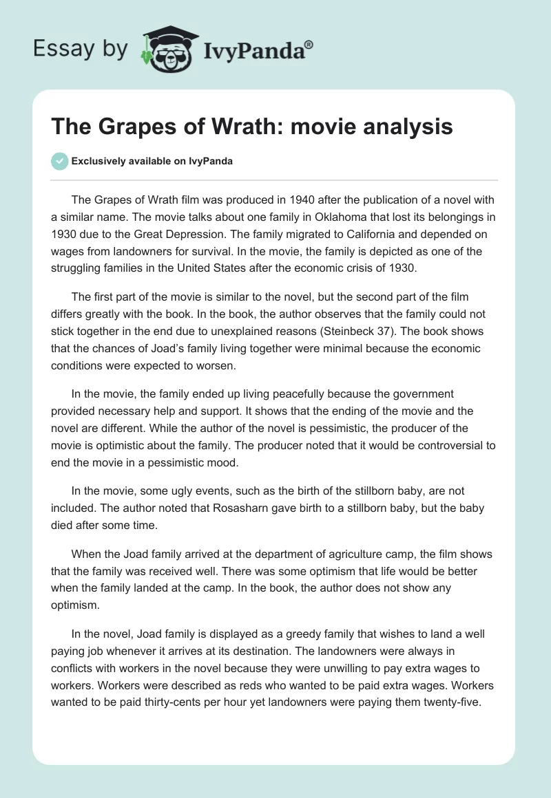 The Grapes of Wrath: Movie Analysis. Page 1