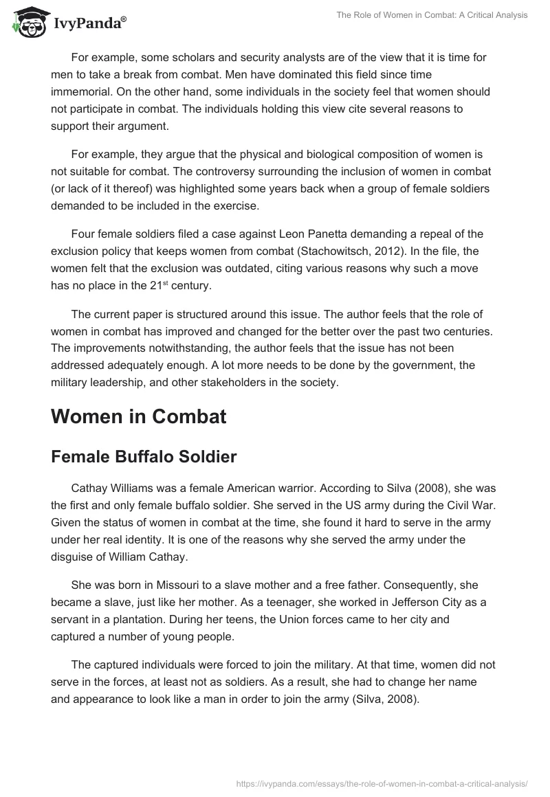 The Role of Women in Combat: A Critical Analysis. Page 2