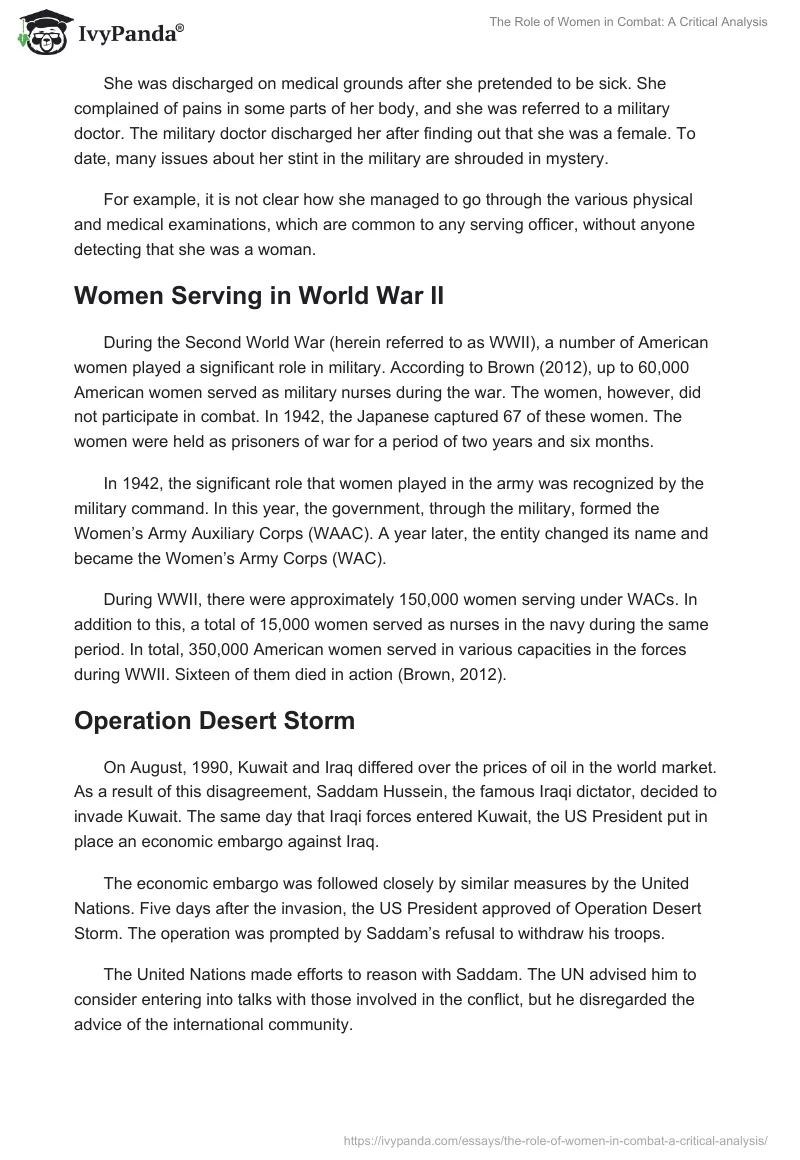 The Role of Women in Combat: A Critical Analysis. Page 4