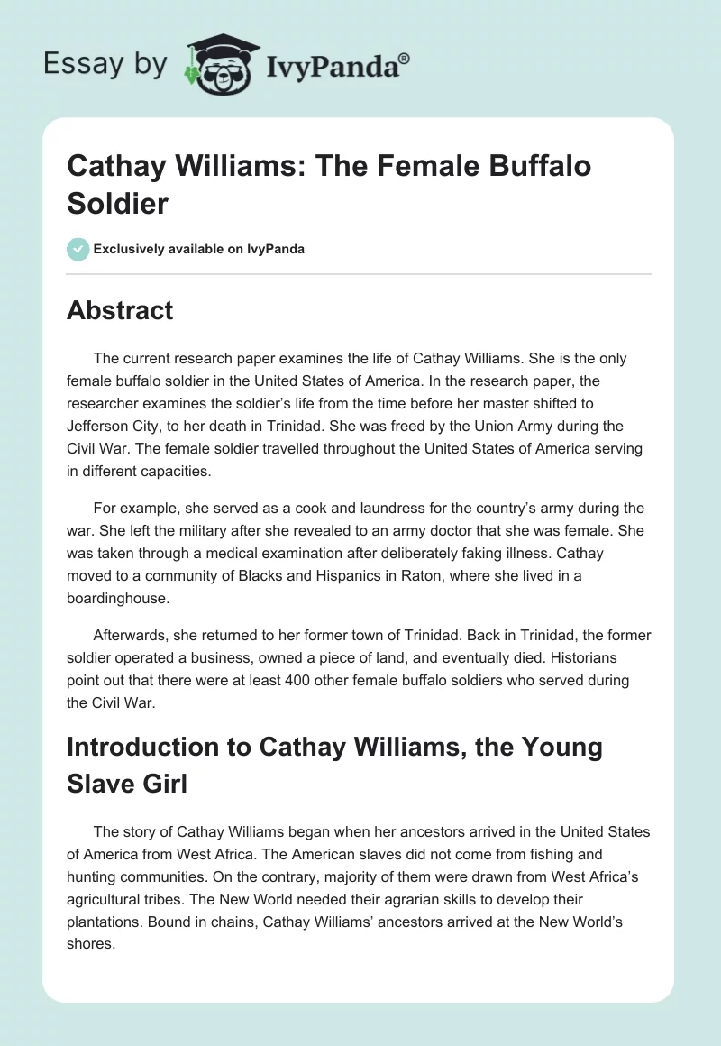 Cathay Williams: The Female Buffalo Soldier. Page 1