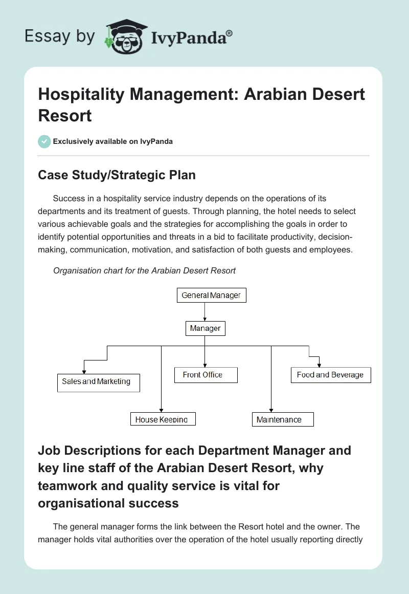 Hospitality Management: Arabian Desert Resort. Page 1