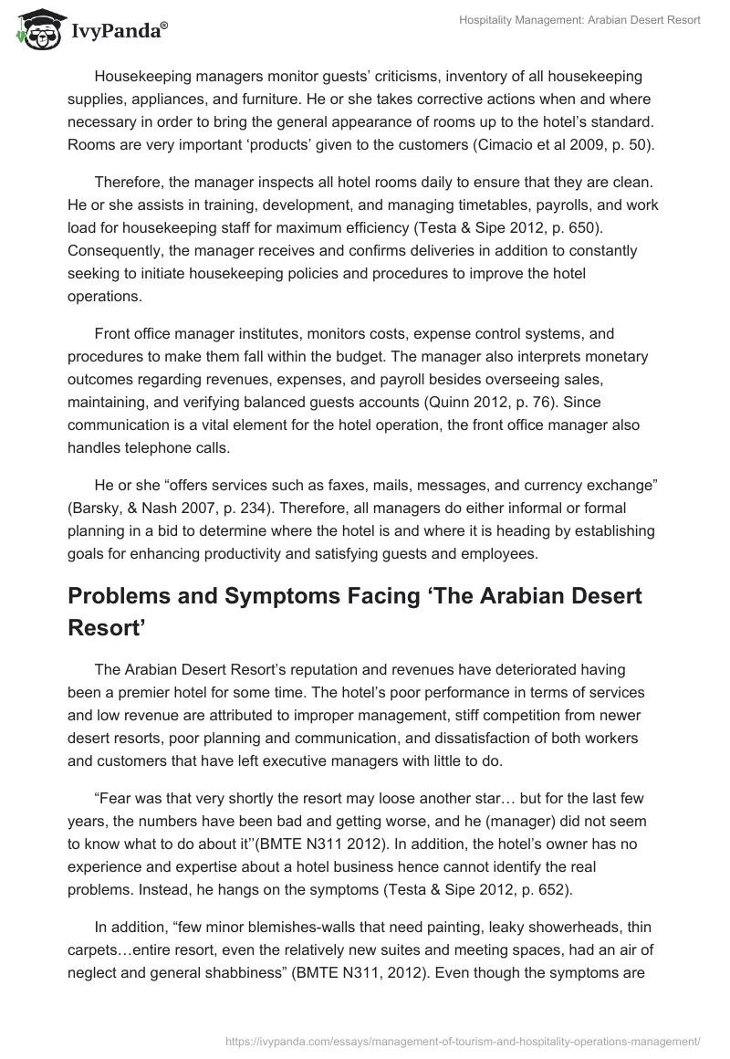 Hospitality Management: Arabian Desert Resort. Page 3