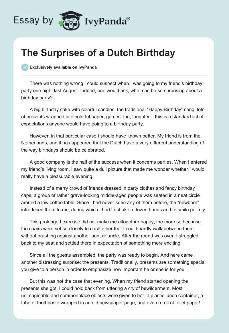 The Surprises of a Dutch Birthday. Page 1