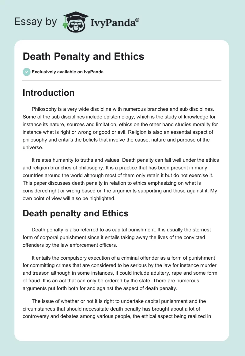 Death Penalty and Ethics. Page 1