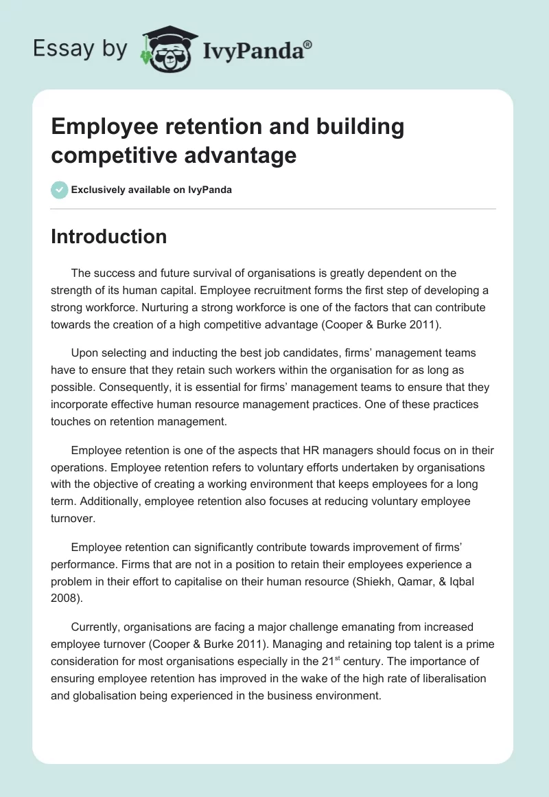 Employee Retention and Building Competitive Advantage. Page 1