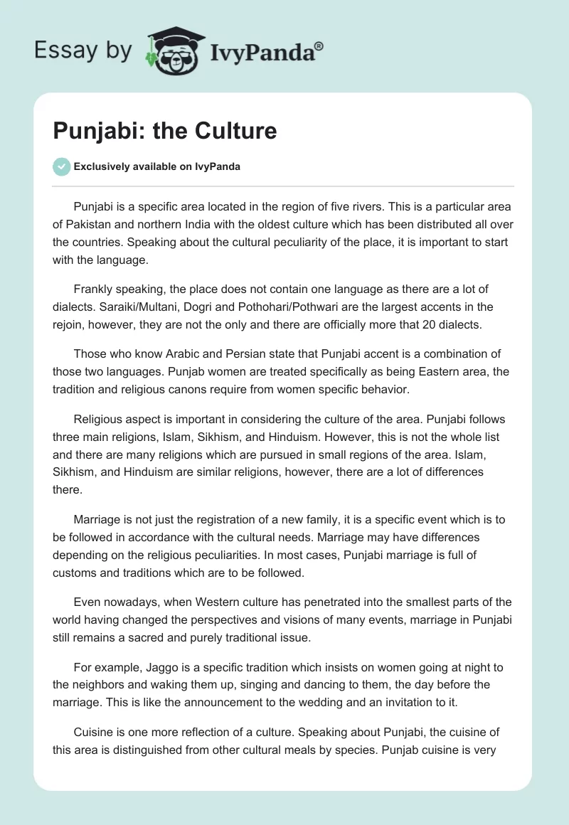 Punjabi: the Culture. Page 1