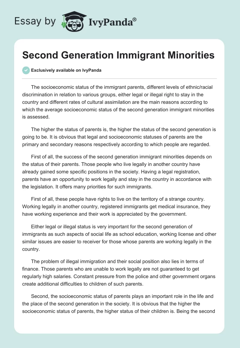 Second Generation Immigrant Minorities. Page 1