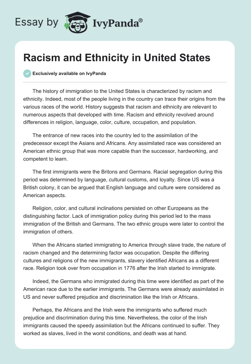 Racism and Ethnicity in United States. Page 1