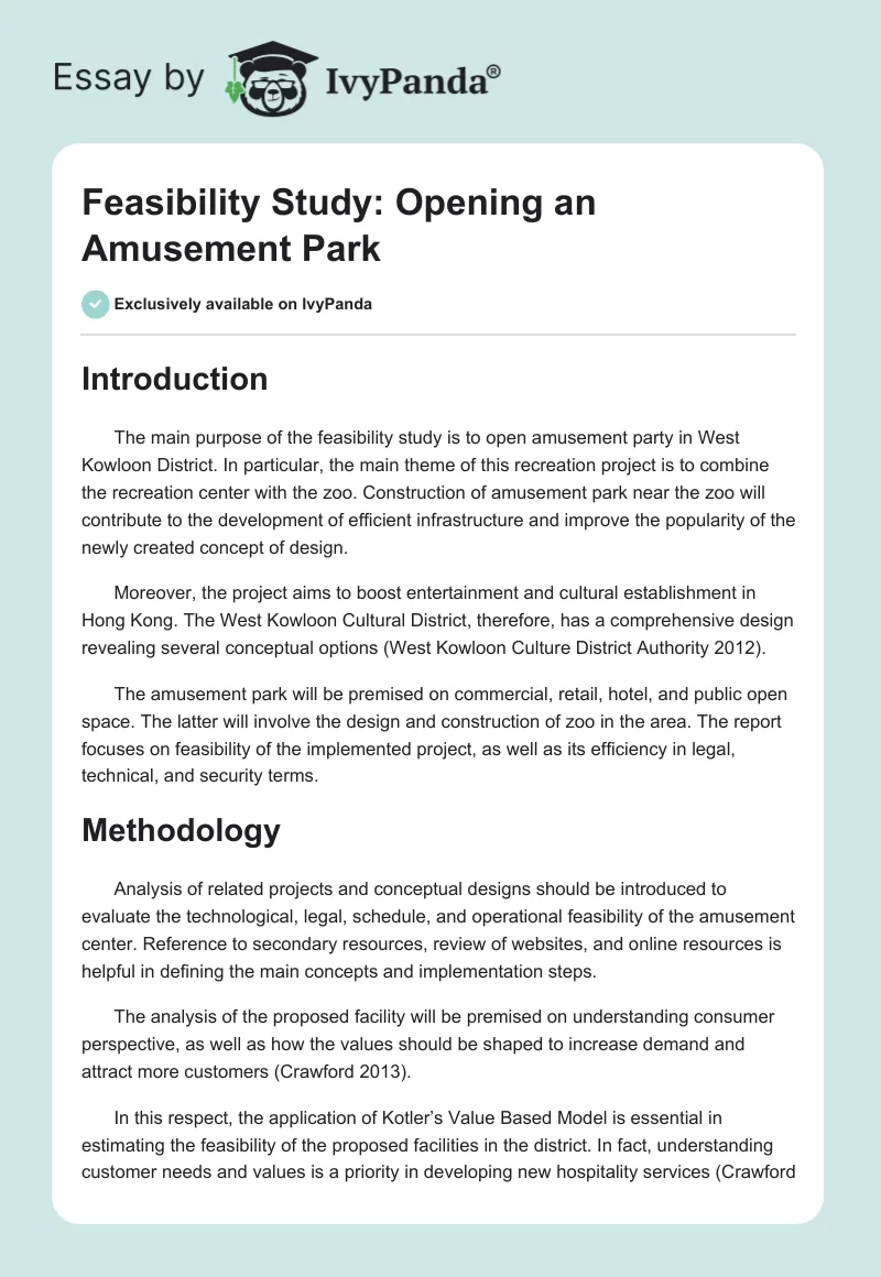 Feasibility Study: Opening an Amusement Park. Page 1