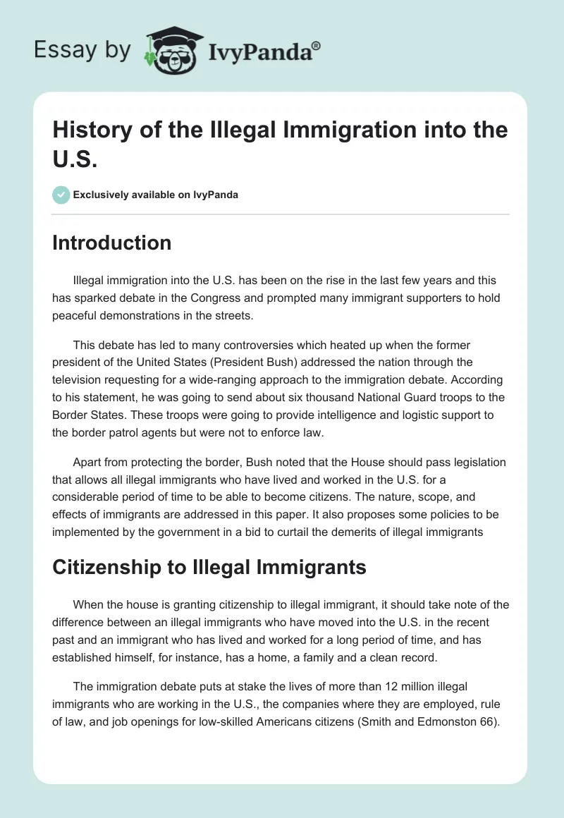 History of the Illegal Immigration into the U.S.. Page 1