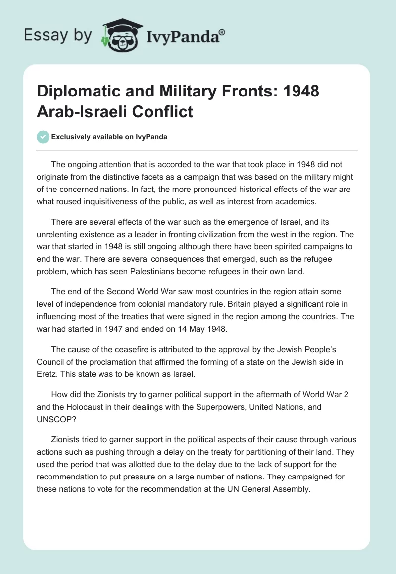 Diplomatic and Military Fronts: 1948 Arab-Israeli Conflict. Page 1