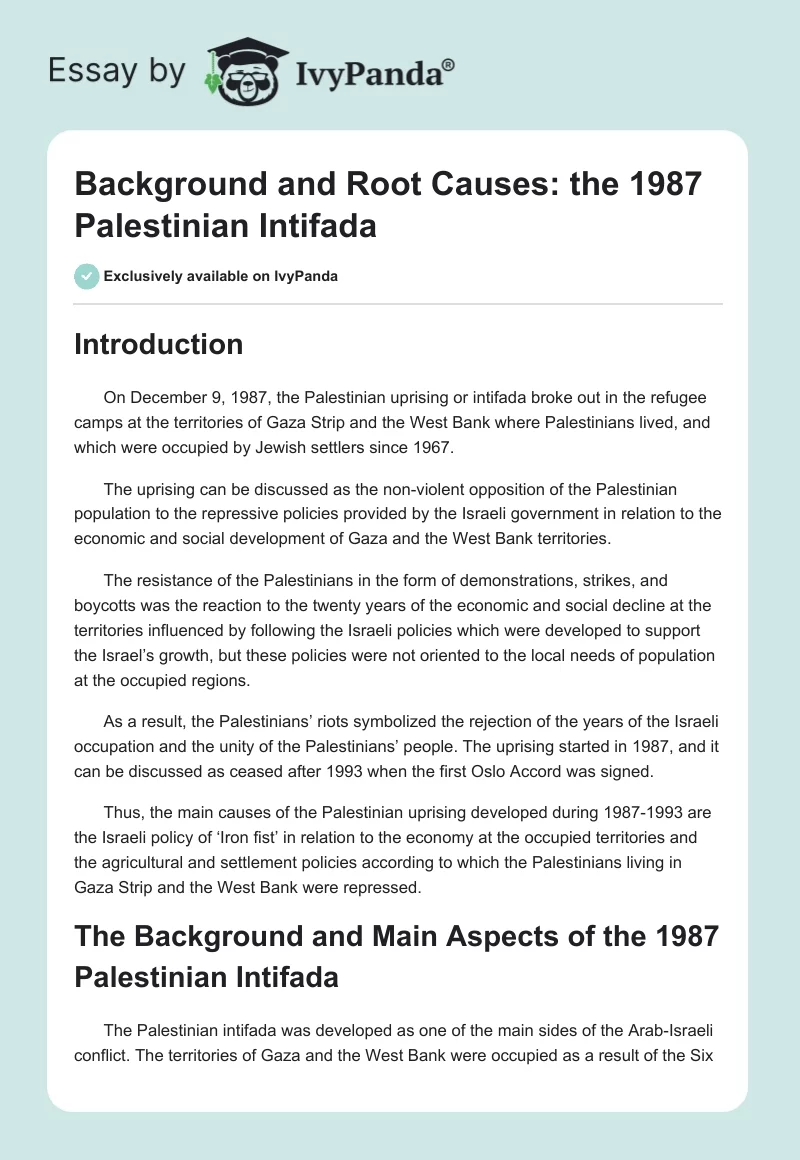 Background and Root Causes: the 1987 Palestinian Intifada. Page 1