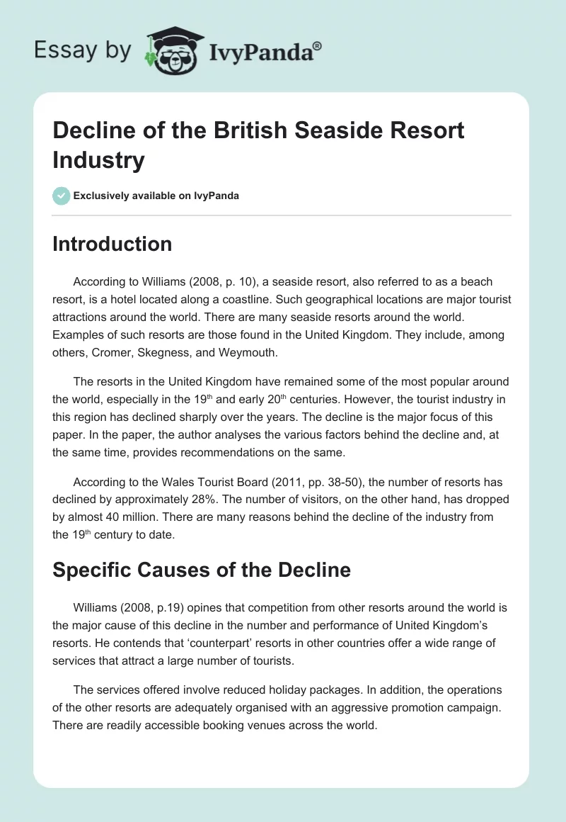 Decline of the British Seaside Resort Industry. Page 1