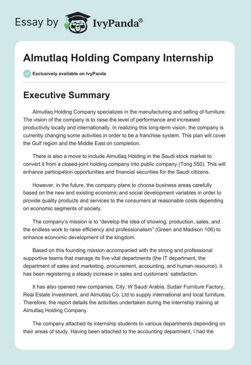 Almutlaq Holding Company Internship. Page 1