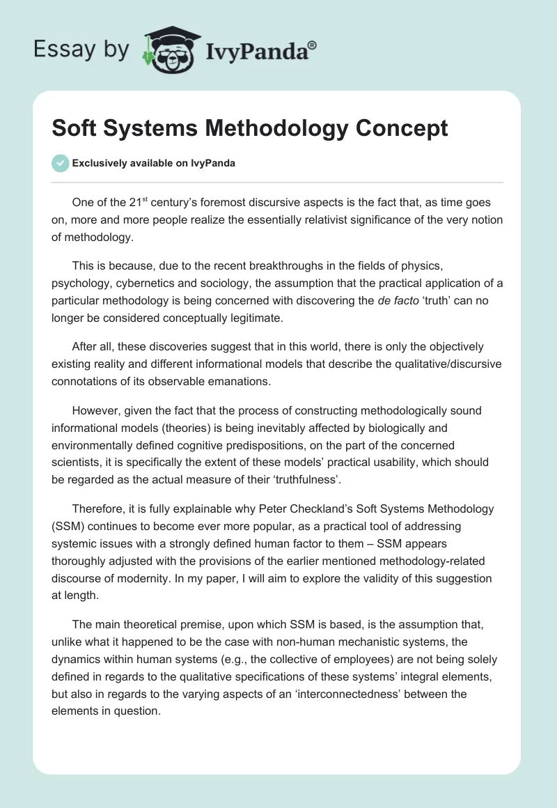 Soft Systems Methodology Concept. Page 1