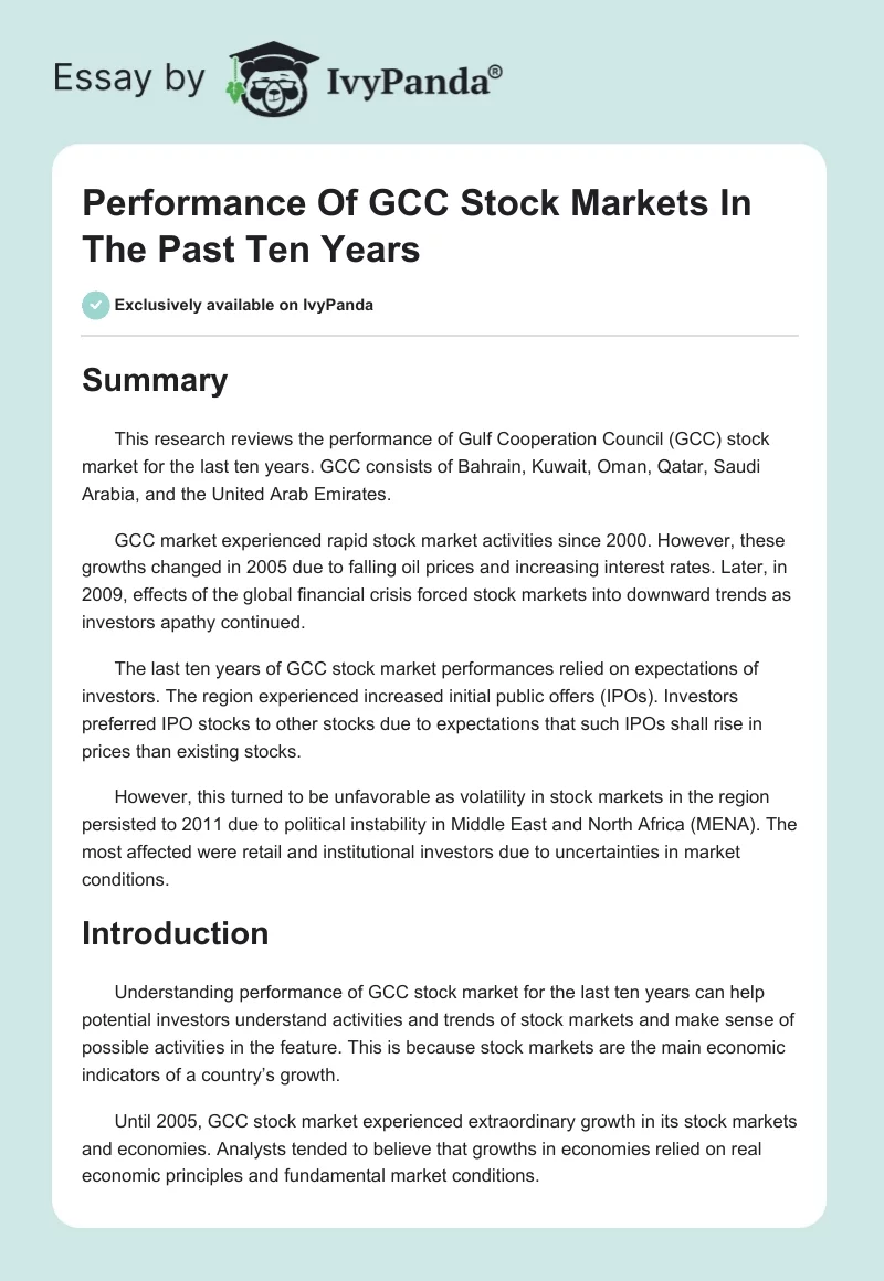 Performance of GCC Stock Markets in the Past Ten Years. Page 1