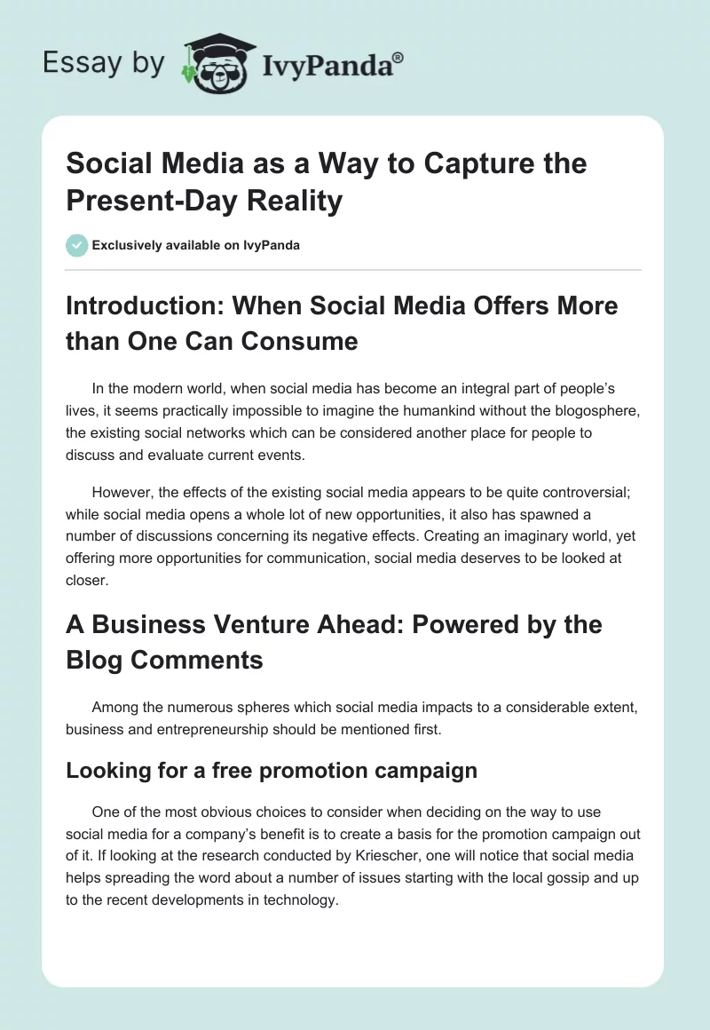 Social Media as a Way to Capture the Present-Day Reality. Page 1