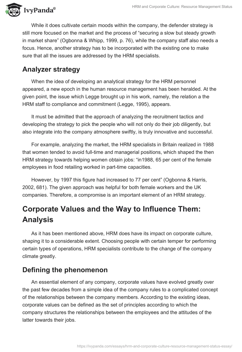 HRM and Corporate Culture: Resource Management Status. Page 3