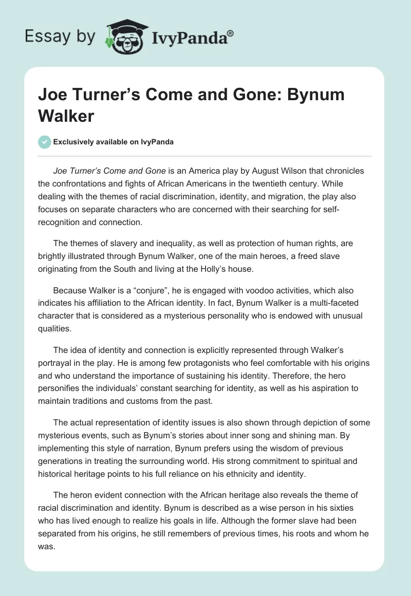 Joe Turner’s Come and Gone: Bynum Walker. Page 1