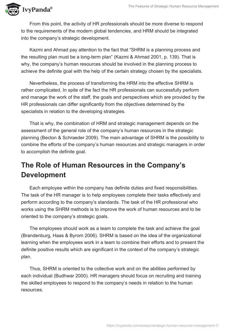 The Features of Strategic Human Resource Management. Page 5