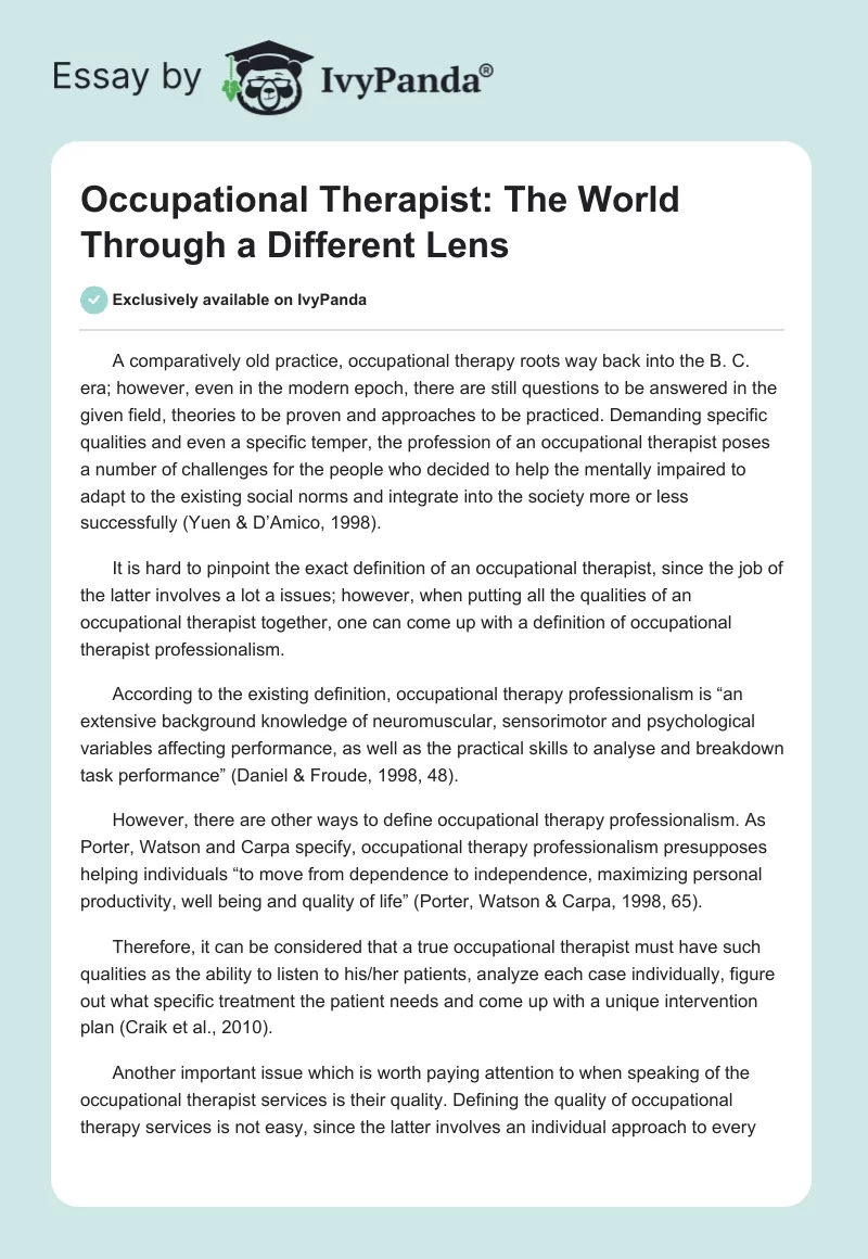Occupational Therapist: The World Through a Different Lens. Page 1