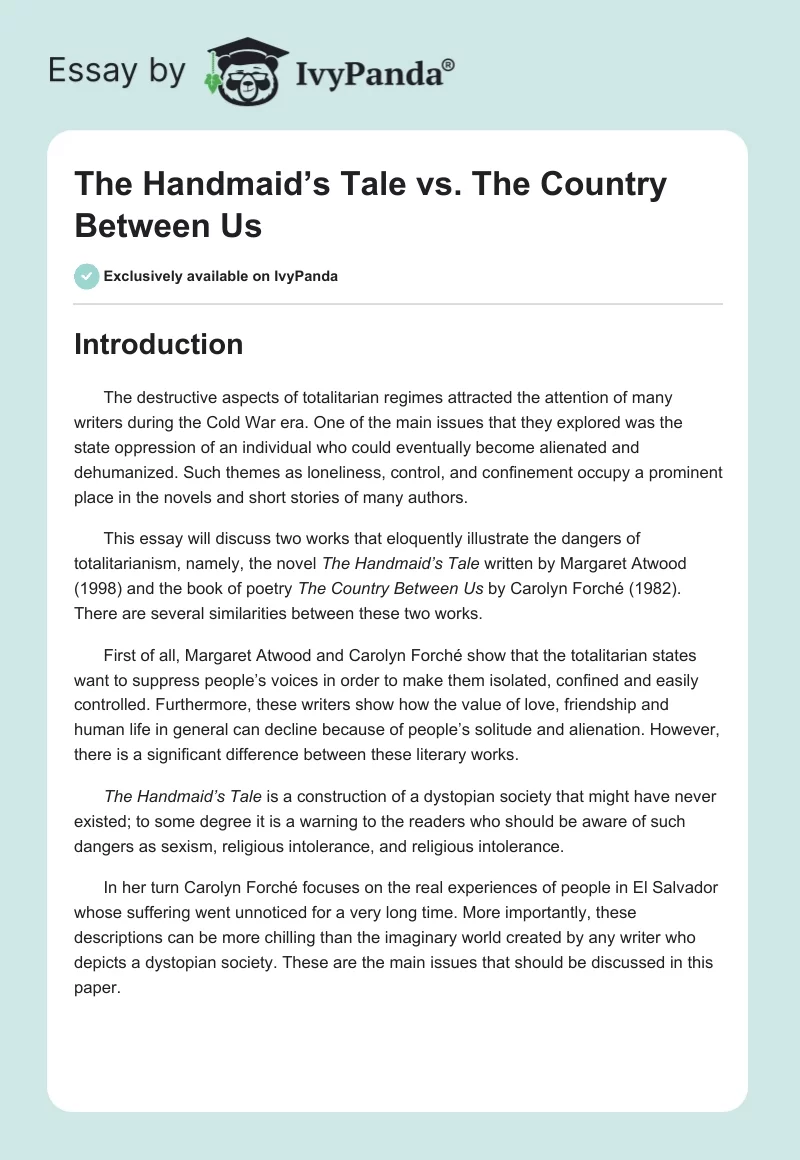 The Handmaid’s Tale vs. The Country Between Us. Page 1