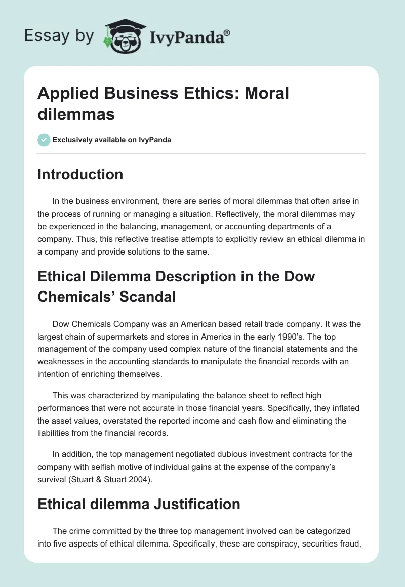 Applied Business Ethics: Moral Dilemmas. Page 1