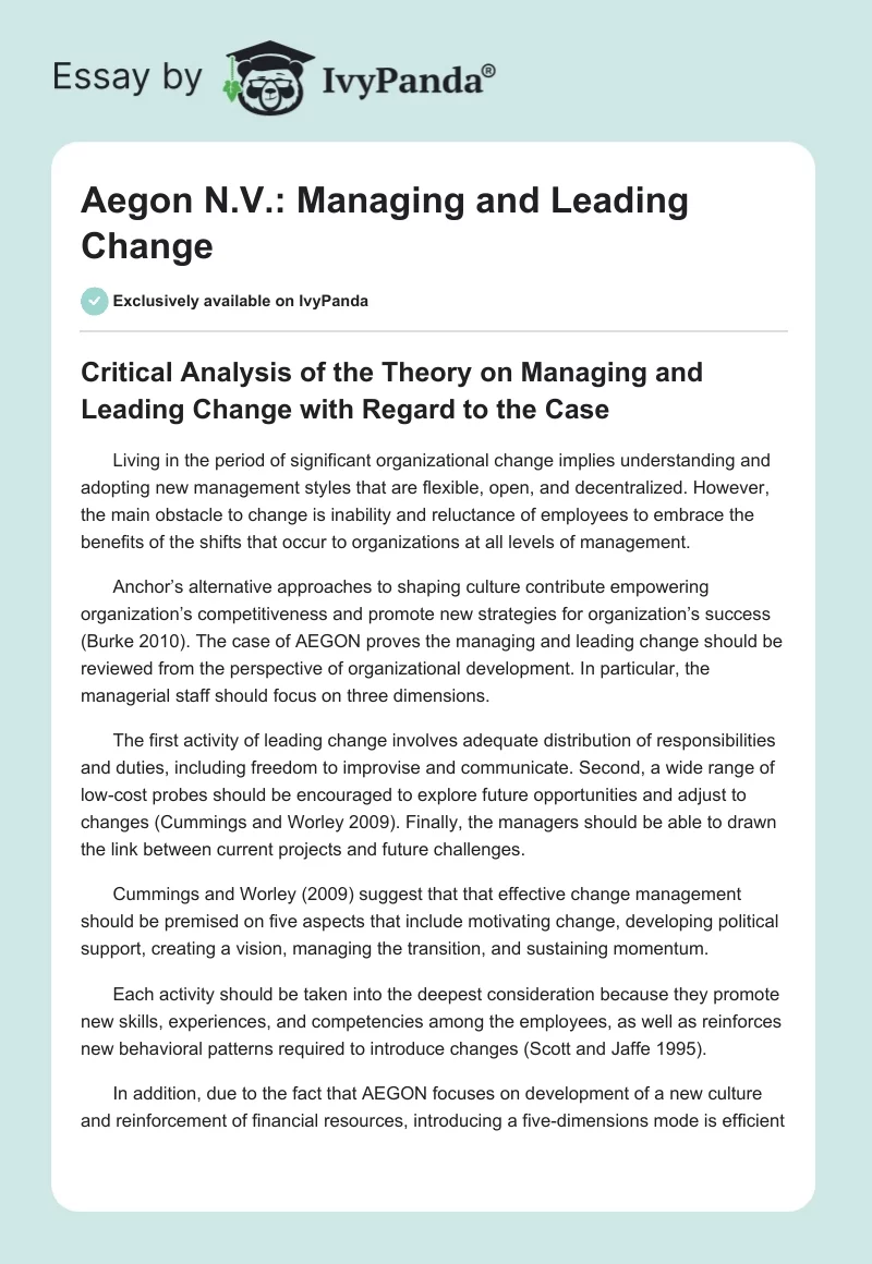 AEGON N.V.: Managing and Leading Change. Page 1