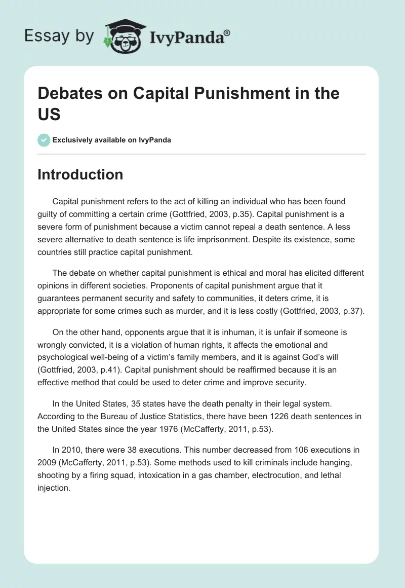 Debates on Capital Punishment in the US. Page 1