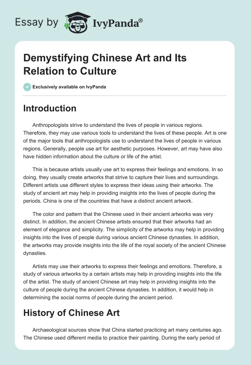 Demystifying Chinese Art and Its Relation to Culture. Page 1