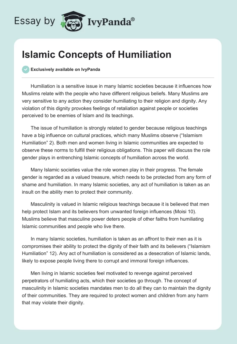 Islamic Concepts of Humiliation. Page 1