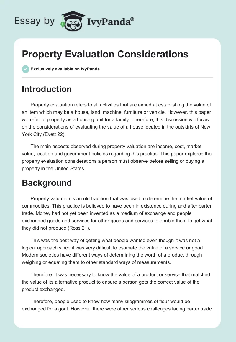 Property Evaluation Considerations. Page 1