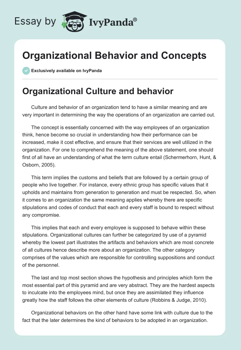 Organizational Behavior and Concepts. Page 1