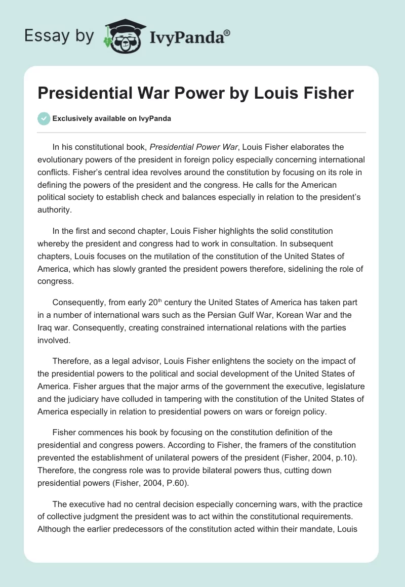 "Presidential War Power" by Louis Fisher. Page 1