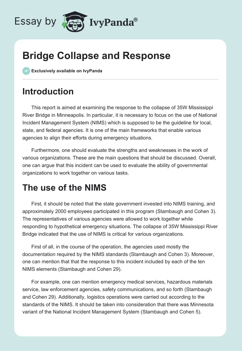 Bridge Collapse and Response. Page 1